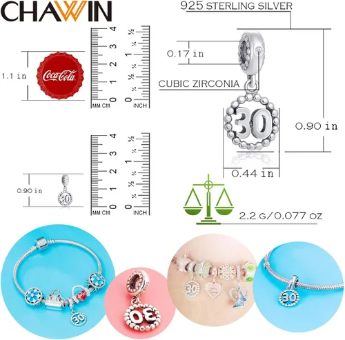 Miniatura 2 de 16 17 18 19 20 21 22 24 25 26 30 32 33 35 37 40 49 50 60 69 77 80 88 99 dijes de plata de ley 925 que se ajustan a pulserascollar Pandora colgantes