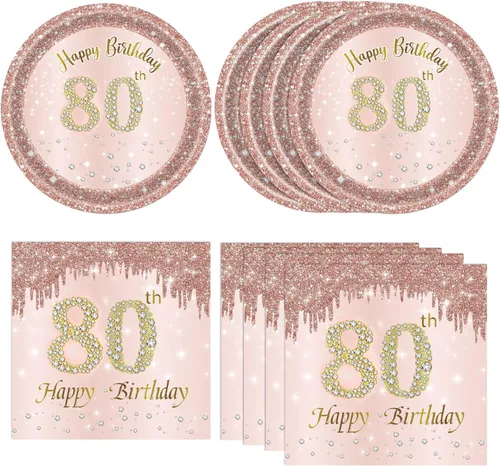 Miniatura 19 de Decoraciones de cumpleaños número 70 para mujer, decoraciones de cumpleaños número 70, platos y servilletas de oro rosa, decoraciones de cumpleaños