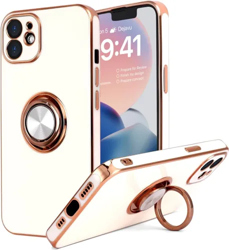 Miniatura 10 de Funda diseñada para iPhone 11, soporte de anillo giratorio de 360° integrado, soporte magnético de silicona suave, cubierta protectora ultra delgada