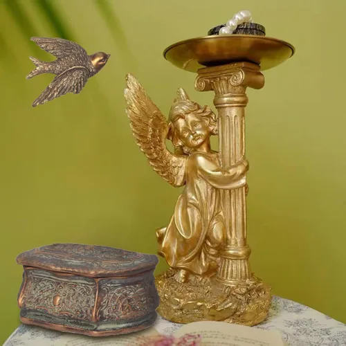 Miniatura 5 de S-MANTIS Escultura de Pared Vintage, Arte de Pared de Frontón Antiguo para Pasillo, Pájaro Pintado a Mano con Exquisitos Detalles de Alas y Plumas