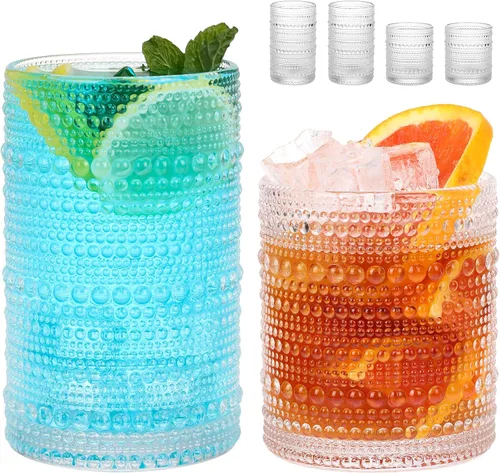 Miniatura 13 de Moretoes - Juego de vasos de beber Hobnail de 12, 12 onzas vasos altos y 10 onzas vasos de cóctel, vasos de vidrio con relieve estilo boho