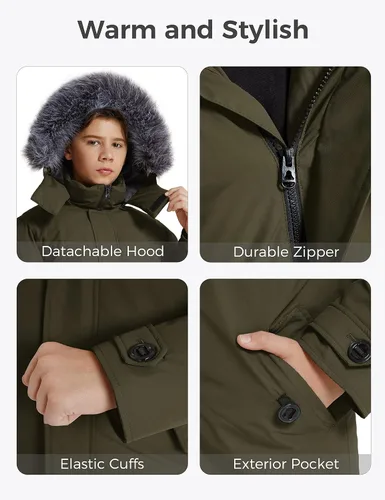 Miniatura 6 de Wantdo Abrigo de invierno cálido impermeable para niños chaqueta acolchada gruesa y acolchada parka con capucha