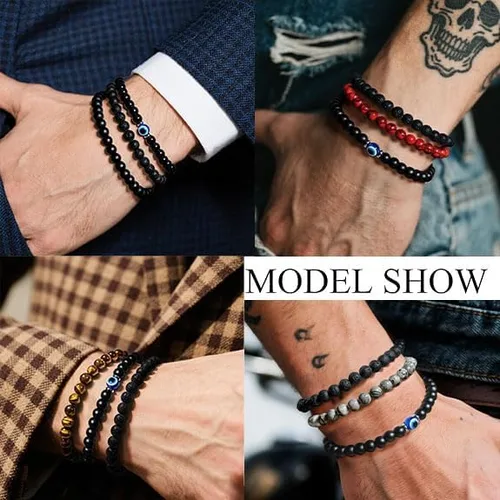 Miniatura 9 de Pulsera contra el mal de ojo de 0.236 pulgadas, pulseras de cuentas ajustables elásticas naturales