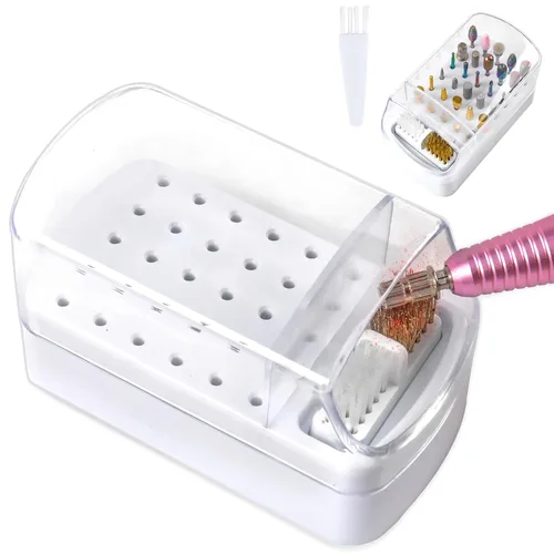 Miniatura 7 de Soporte para brocas de uñas 2 en 1 y estuche para cepillos de limpieza, 30 agujeros, a prueba de polvo, para arte de uñas, caja de almacenamiento