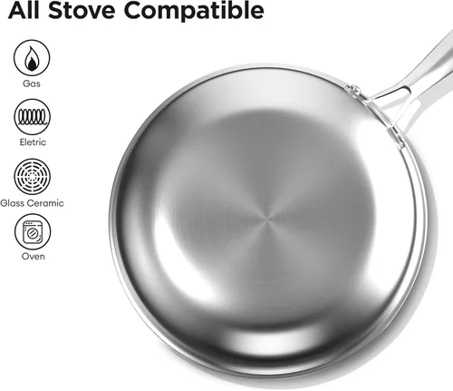 Miniatura 4 de COOKER KING Wok híbrido de acero inoxidable de 12 pulgadas con tapa, sartén antiadherente y sartén profunda, bandeja diaria de panal revestida