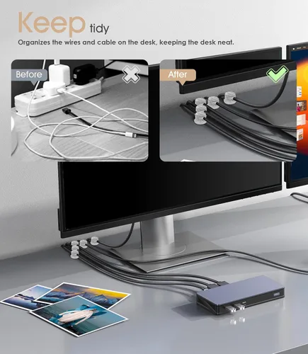 Miniatura 6 de Paquete de 8 organizadores magnéticos de cables [bloqueo giratorio para cables], clips para cables, soporte magnético fuerte mejorado, organizador