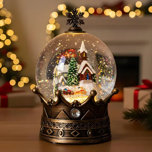 Miniatura 13 de Globo de nieve navideño iluminado con pesebre y escena del nacimiento, musical de la Sagrada Familia, agua y cuna con música silenciosa de la noche