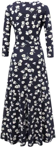 Miniatura 2 de Aphratti - Vestido largo para mujer con mangas, cuello cruzado de imitación, de corte acampanado y con estampado floral