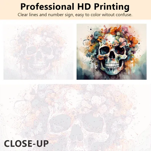 Miniatura 5 de TUMOVO Pintura por números para adultos principiantes, calavera abstracta con flores, kits de pintura por números para adultos, kits de pintura por