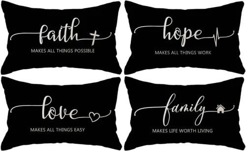 Miniatura 14 de Fundas de almohada inspiradoras con texto inspirador, fe, esperanza, amor, familia, fundas de almohada decorativas de 18 x 18 pulgadas, fundas