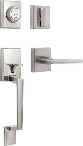 Juego de manijas de puerta delantera, juego de manijas de níquel satinado con cerrojo para puerta u oficina