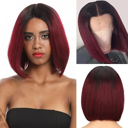 Miniatura 21 de Spotlight Pelucas de cabello humano lacio con encaje frontal de 4 x 4 para mujeres negras, densidad del 180 %, peluca con cierre de encaje virgen