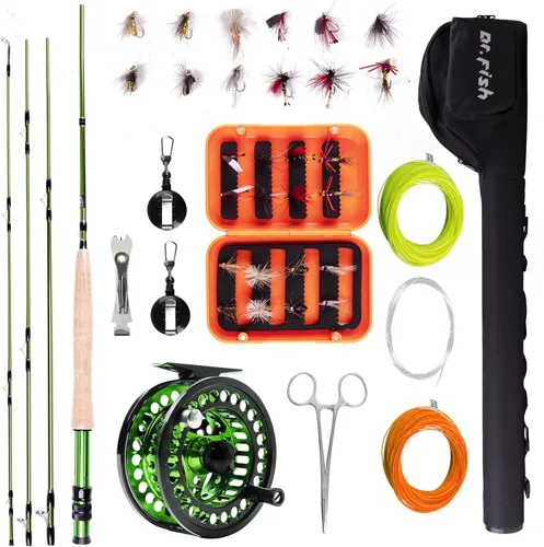 Dr.Fish Combo de caña de pescar con mosca y carrete de 9 pies, carrete de fibra de carbono mecanizado CNC, carrete de aleación de aluminio, paquete