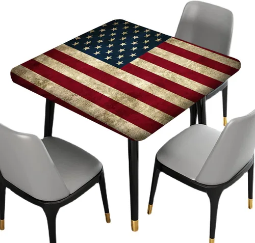 Miniatura 2 de Mantel cuadrado ajustable con bandera americana, 4 de julio, Día de la Independencia, manteles de madera con borde elástico, resistente a