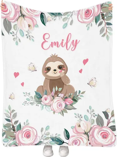 Manta personalizada para niñas con nombre, manta personalizada de perezoso y mariposa, manta de forro polar suave para recién nacidos, baby shower,