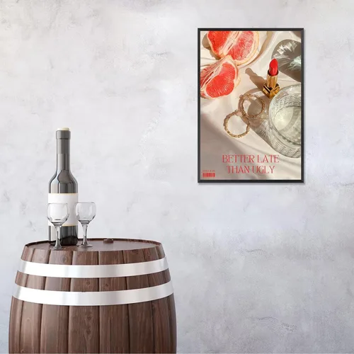 Miniatura 4 de Pósteres de citas divertidas con texto en inglés «Better Late Than Feug», lienzo minimalista con fondo blanco, arte de pared, frutas frescas
