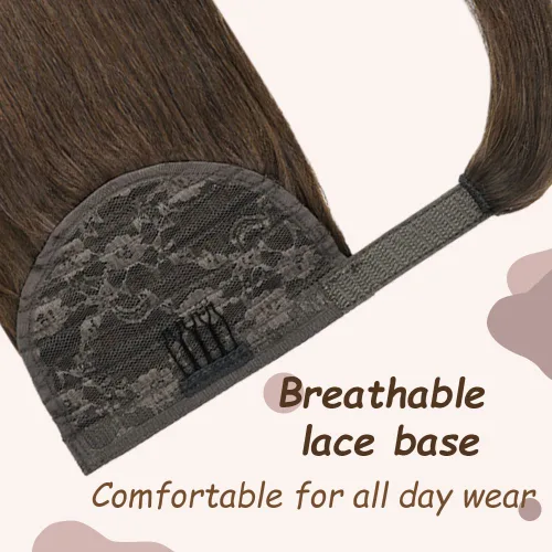 Miniatura 3 de Extensión de cola de caballo de cabello humano #4 marrón chocolate 100% Remy, extensión de cola de caballo recta envolvente alrededor de colas
