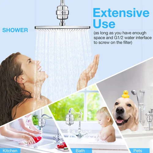 Miniatura 5 de Filtro de ducha de 20 etapas con 3 cartuchos, filtro para cabezal de ducha, reduce el cloro, metales pesados y la impureza del agua dura de pozo