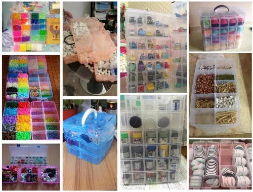 Miniatura 5 de Kamay's Caja de Almacenamiento de Manualidades de Plástico Apilable Transparente de 3 Niveles con Compartimentos Ajustables con Ranura, Organizador