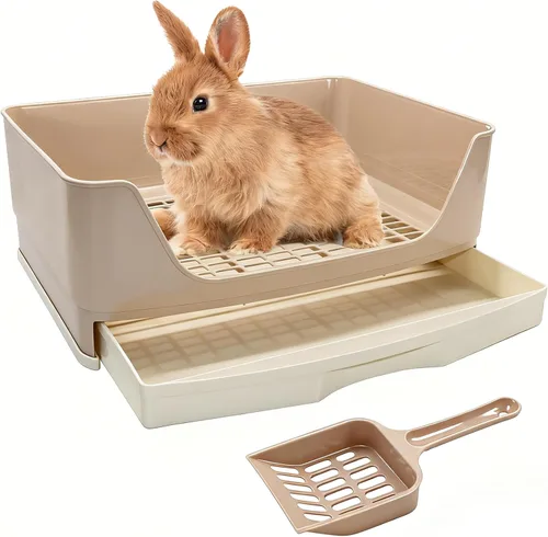 BWOGUE - Caja de arena grande para conejos, orinal de entrenamiento con esquina y cajón, bandeja para mascotas más grande para cobayas adultas,