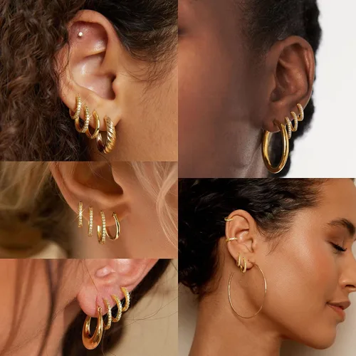 Miniatura 5 de Silver Gold Hoop Earrings for Women Trendy Hypoallergenic Earrings Huggie Cartilage Hoop Earrings Piercing Jewelry for Women