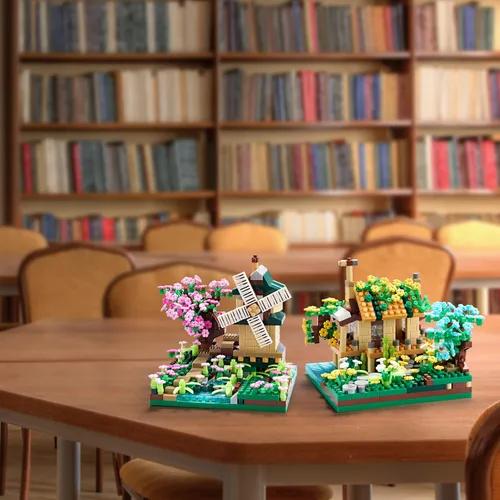 Miniatura 6 de Kadablk Conjunto de Construcción de Microbloques de Casa del Árbol Sakura, Conjunto de Construcción de Modelo de Molino de Viento de Amistad, 1200