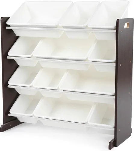 Miniatura 20 de Humble Crew Organizador de almacenamiento de juguetes para niños con 12 cubos de plástico, madera natural/aguamarina, contenedores extraíbles