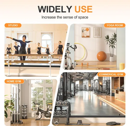 Miniatura 6 de Hasipu 3 piezas de espejos para gimnasio en casa de 48''x24'', espejos grandes de cuerpo entero montados en la pared para yoga, baile, fitness