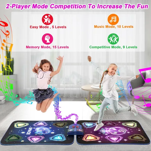 Miniatura 2 de Juguetes de tapete de baile para niñas de 3 a 12 años, 2 jugadores con 12 botones iluminados y 5 modos de juegos, juguete de baile para niñas, Morado