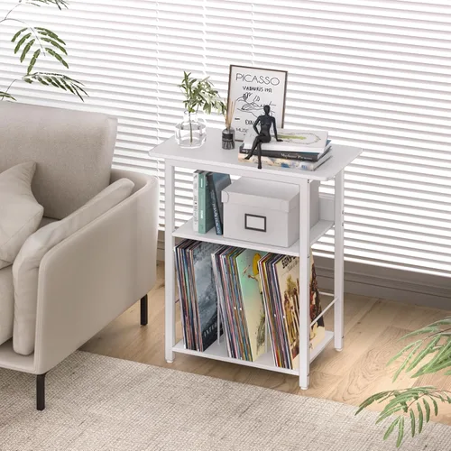 Miniatura 5 de LELELINKY Soporte estrecho para tocadiscos negro, mesa de almacenamiento de discos de 23.62 pulgadas de ancho con almacenamiento para hasta 100