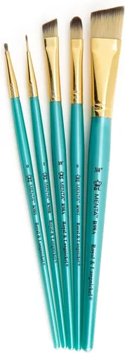 Miniatura 2 de Royal & Langnickel Menta - Juego de 5 pinceles angulares variados para pinturas acrílicas, incluye pinceles angulares, filbert, sombreador y redondos