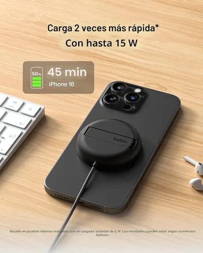 Miniatura 3 de Belkin Almohadilla de carga inalámbrica magnética Qi2 de 15 W con soporte - Cargador inalámbrico con certificación Qi2 compatible con MagSafe