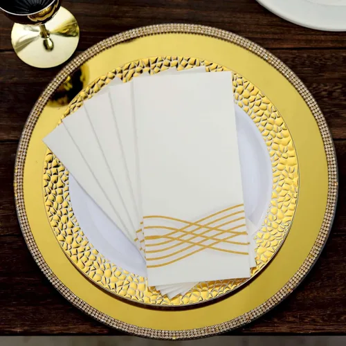 Miniatura 2 de Efavormart - Paquete de 20 servilletas desechables de papel de lino suave de papel de lino Airlaid de lámina dorada, color blanco Oro