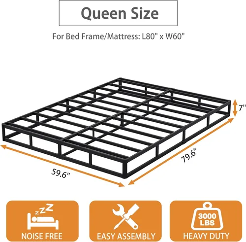 Miniatura 2 de Snaye - Base de cama de resorte de 7 pulgadas tamaño queen, base de colchón de metal para resorte queen de 3000 libras, fácil montaje sin 7 pulgadas