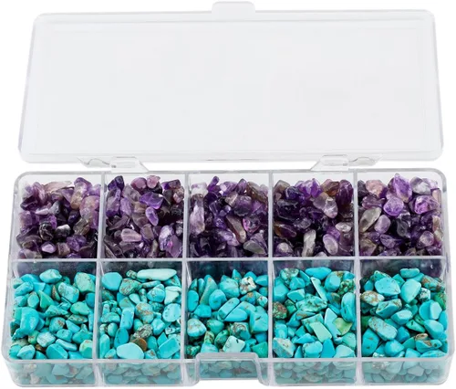 mookaitedecor Piedras rodadas de cristal, 17.64 oz de mezcla de amatista y howlita azul turquesa para cabaña, Tumbling, juego de curación