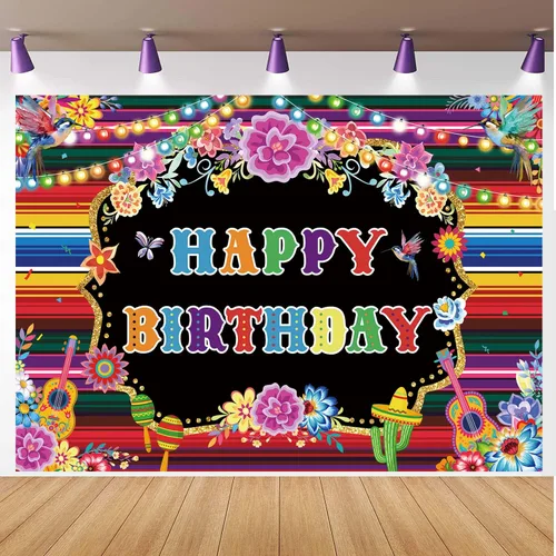 Miniatura 8 de Telón de fondo de cumpleaños mexicano para fotografía, fiesta temática, fiesta de cumpleaños, suministros de decoración, fondo de cabina de fotos