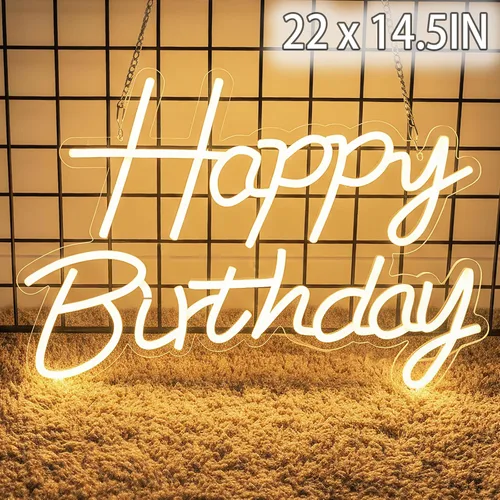 Miniatura 10 de Letrero de neón de feliz cumpleaños para telón de fondo, letrero con luz LED de feliz cumpleaños, luz de neón regulable alimentada por USB