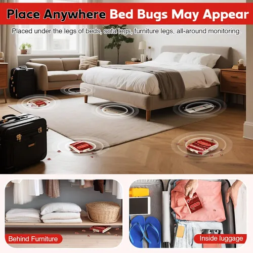Miniatura 3 de Qualirey Paquete de 24 trampas para insectos de cama, detector de chinches no tóxico para patas de cama, interceptores de chinches atraen chinches