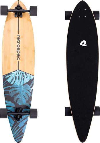 Miniatura 9 de Retrospec Zed Pintail & Cruiser Longboard Patineta para Adultos - Tabla de 112 cm de bambú y arce canadiense con rodamientos ABEC-7, ruedas de Aqua