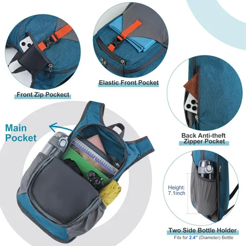 Miniatura 4 de FIORETTO Mochila de senderismo de 15L para mujeres y hombres, mochila mini plegable, mochila ligera pequeña para acampar, viajar al aire libre