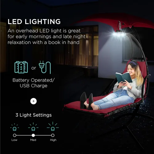 Miniatura 3 de Best Choice Products Tumbona curvada colgante iluminada por LED para patio trasero, patio, césped con 3 ajustes de luz, almohada resistente a