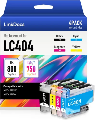 LinkDocs LC404 - Cartuchos de tinta de repuesto para Brother LC404 para usar con impresoras Brother MFC-J1205W MFC-J1215W (negro, cian, magenta,