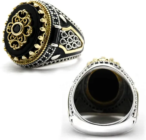 Miniatura 2 de Qida S925 Stamp Sterling Silver OnyxLapis Lazuli Ring for Men Female Turkish Handmade Vintage Luxury Band