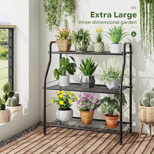 Miniatura 4 de Simple Trending Soporte para plantas de interior y exterior, estante para múltiples macetas de metal, 3 niveles, soporte grande para plantas