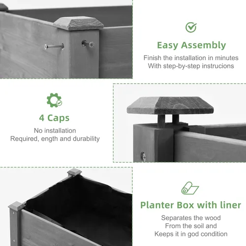Miniatura 7 de Cama de jardín elevada de 48 x 24 x 30 pulgadas con patas, maceta de madera elevada para plantas al aire libre Gris