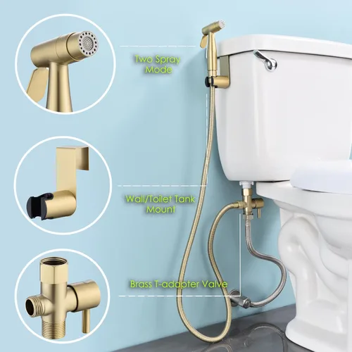 Miniatura 2 de Pulverizador de bidé de acero inoxidable para inodoro, acabado dorado con modos de chorro y rociado suave, rociador de mano para pañales de tela