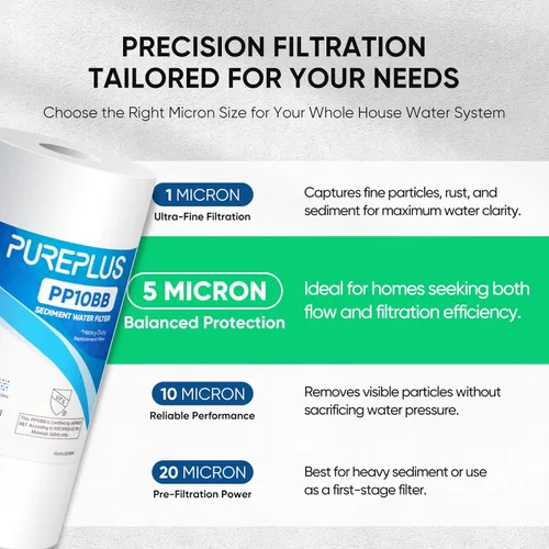 Miniatura 3 de PUREPLUS Cartucho de repuesto de filtro de agua para sedimentos para toda la casa de 5 micrones de 10 x 4.5 pulgadas para Culligan RFC-BBSA, HD-950