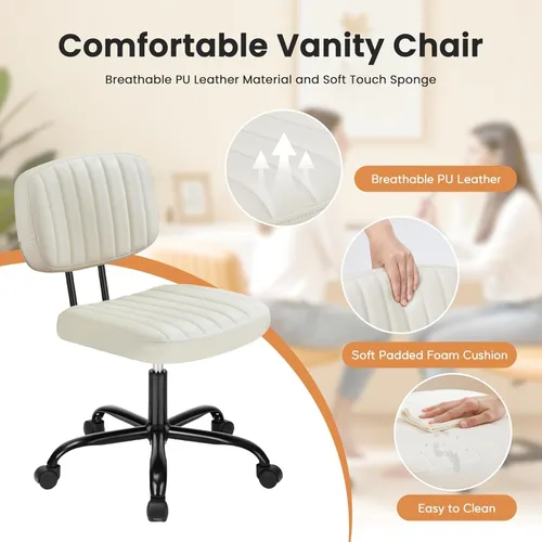 Miniatura 4 de HealSmart Silla de escritorio de oficina pequeña con ruedas, silla de escritorio sin brazos con soporte lumbar, piel sintética, respaldo bajo