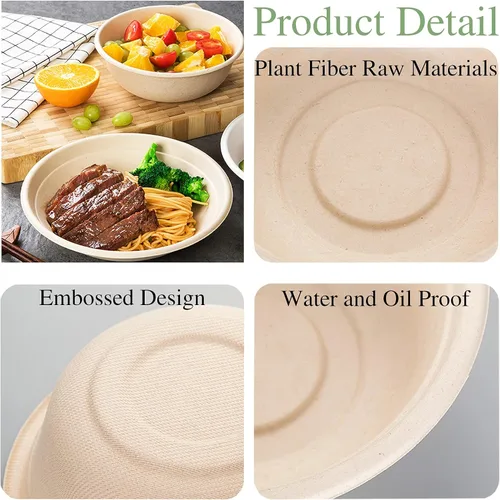 Miniatura 3 de Lshfwn Paquete de 100 cuencos de papel desechables de 12 onzas, compostables resistentes, cuencos de bagazo ecológicos para fiestas, restaurantes