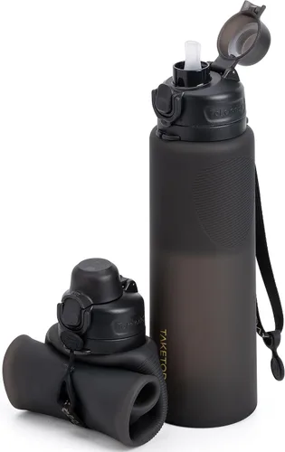 Miniatura 12 de TakeToday Botellas de agua plegables de 32 onzas, botella de agua plegable de viaje, sin BPA, botella de agua de silicona a prueba de fugas